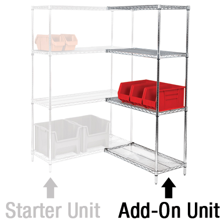 48 x 12 x 63" - 4 Shelf Wire Shelving Add-On Unit